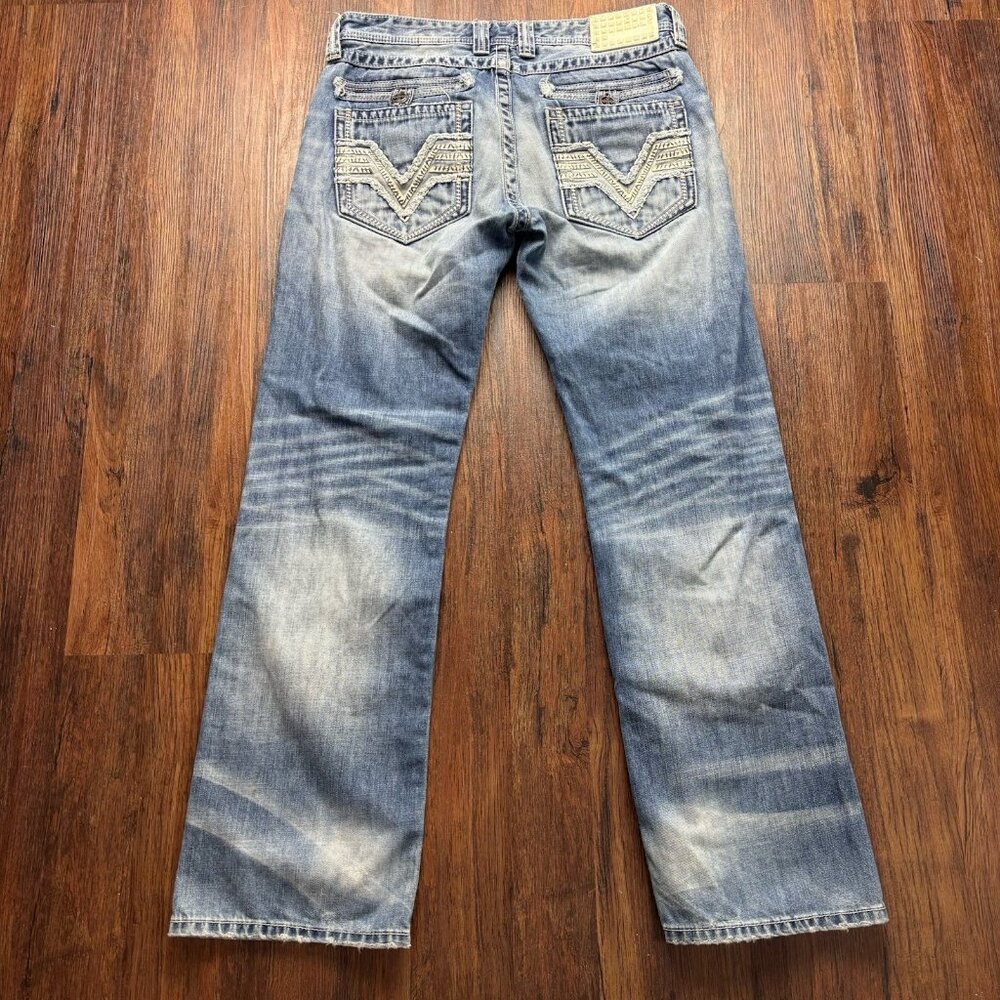 Affliction Cooper Bootcut Jeans Embroidered Western Destroyed Light Wash Size 32 - Picture 2 of 13